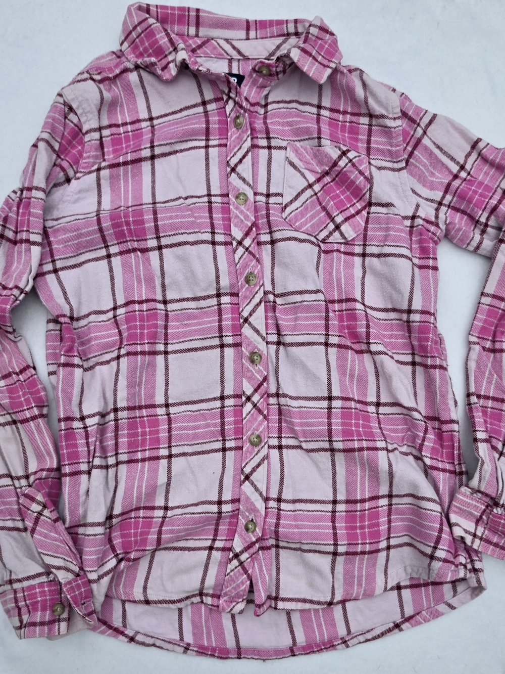 Lands' End Pink and Brown Plaid Button-Down Shirt